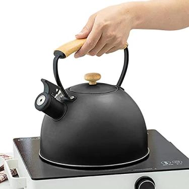 Imagem de Bule de apito para fogão - Chaleira de chá de cozinha para fogão de grau alimentício bule de chá de aço inoxidável de grau alimentício despeje bule de chá aquecedor de água chaleira com alça fria 3 litros (cor: pblac