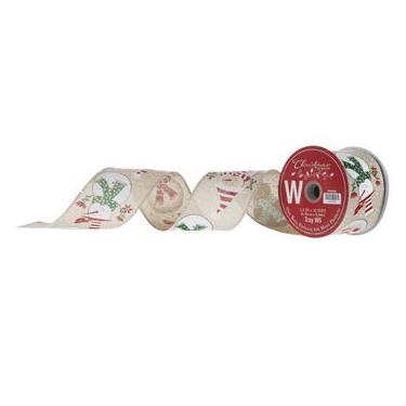 Imagem de Fita de Natal com borda com fio para boneco de neve com glitter 2 0,5 cm