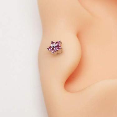 Imagem de Piercing de Flor Mini Cravejada com Pedras Rosas