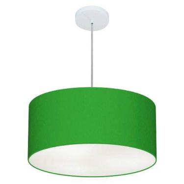 Imagem de Lustre Pendente Cilíndrico Cúpula Tecido 50x25 cm, Vivare Iluminação, Pendente4100 VF, Verde Folha, Médio