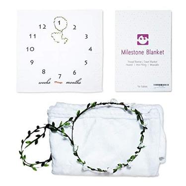 Imagem de Cobertor Milestone para bebês – Cobertor mensal para bebês para meninos e meninas – adorável moldura de guirlanda – flanela premium – perfeito para fotos de bebê, chá de bebê, presente de revelação de gênero