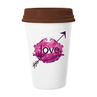 Imagem de Caneca de cerâmica para o dia dos namorados rosa com seta para café e copo de cerâmica