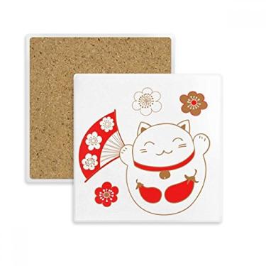 Imagem de Japan Lucky Fortune Porta-copos de cobre quadrado com flor de gato