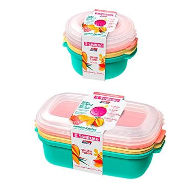 Imagem de 3 Potes coloridos para mantimentos 530ml e 3 potes 1100ml com tampa Sanremo