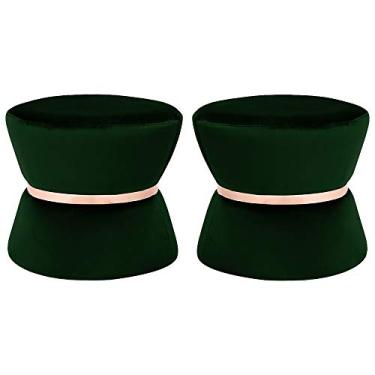 Imagem de Kit 02 Puffs Decorativo Sala de Estar 45cm Dhaka Veludo Verde - Gran Belo