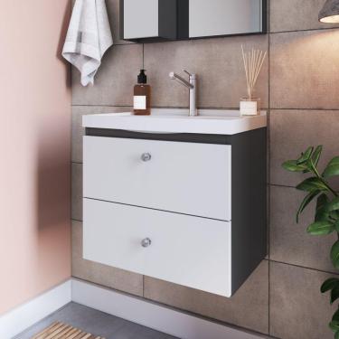 Imagem de Gabinete Para Banheiro Suspenso 50cm com 1 Porta 1 Gaveta LVP01 Versato Nova Móbile Grafite/Branco