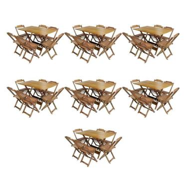 Imagem de Kit 7 Jogos De Mesa Dobravel Com 6 Cadeiras De Madeira 120X70 Para Restaurante E Bar - Mel