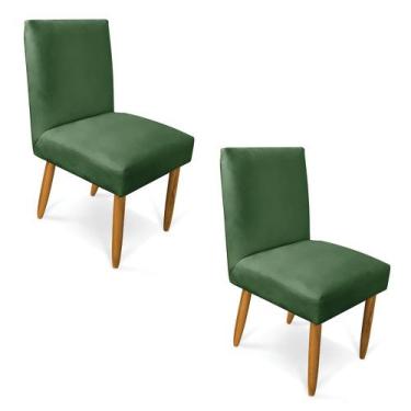 Imagem de Kit 2 Cadeiras De Jantar Carol Veludo Verde Pés Palito Castanho - D'ro