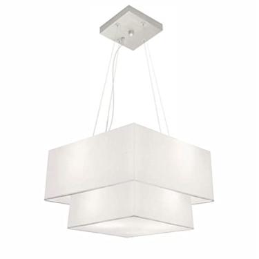 Imagem de Lustre Pendente Quadrado Duplo Cúpula Tecido 25/40x35, Vivare Iluminação, Pendente4157 BRBR, Branco, Médio