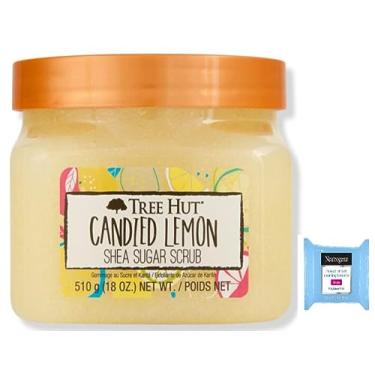 Imagem de Tree Hut Esfoliante corporal de açúcar de karité e limão consolidado, 530 ml, com toalhas de limpeza de remoção de maquiagem sem fragrância