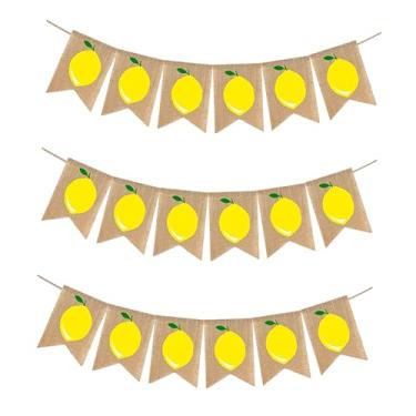 Imagem de Gadpiparty 3 Pecas decoração puxar bandeira bandeirola tema limão bandeira de serapilheira O Verão decorar adereços bandeira rabo de andorinha