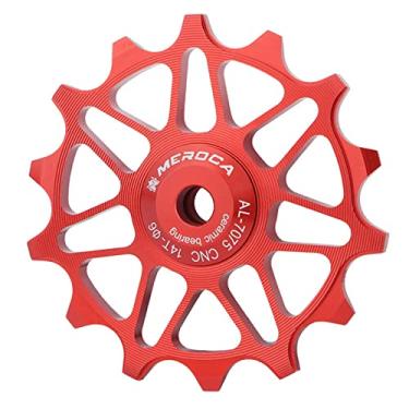 Imagem de Newmind Polia de desviador traseiro, rolamento de cerâmica para bicicleta Jockey, roda de liga de alumínio, guia de câmbio traseiro - 14T vermelho