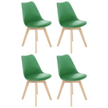 Imagem de Kit 4 Cadeiras Jantar Cozinha Leda Eames Com Assento Estofado Verde Bandeira