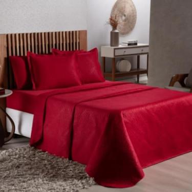Imagem de Colcha Cobre Leito Avulsa Cama de Casal Padrão 2,00m x 2,20m Cores Lisas (Vermelho)