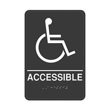 Imagem de Cosco Placa de rodinha com placa de acesso para cadeira de rodas com braille, placa preta com estampa branca, 15,24 cm x 23,86 cm 1 cada (098094)