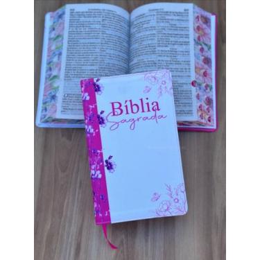Imagem de Biblia Arc Flor Lírios Rosa Com Borda Floral - Letras Grandes Com Harp
