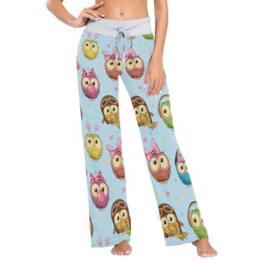 Imagem de Corujas de desenho animado bonito animal azul leite calças de pijama fino para mulheres mulheres roupa noturna para mulher casual PP, Corujas fofas de desenho animado, animal azul leite, G
