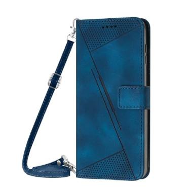 Imagem de Hee Hee Smile Capa de telefone para Samsung Galaxy J1 Retro Phone Leather Case Simplicidade Padrão de Linha Triângulo Flip Capa Traseira com Cordas Longas e Curtas Azul