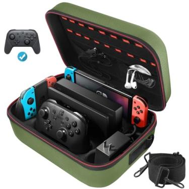 Imagem de COOWPS Switch Case for Nintendo Switch and Switch OLED Model, Portable Full Protection Carrying Travel Bag with 18 Game Cards Storage for Switch Console Pro Controller Accessories Green
