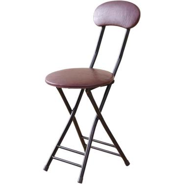 Imagem de Banco de bar dobrável de 47 cm com encosto, assento redondo acolchoado com altura de balcão, banco dobrável portátil Bancos de bar altos para cozinha, jardim doméstico ao ar livre, marrom