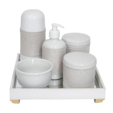 Imagem de Kit Higiene Espelho Completo Porcelanas, Garrafa Pequena E Capa Dourad