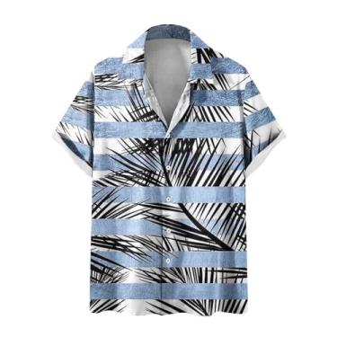 Imagem de Camisetas masculinas gola tartaruga verão outono manga curta ajuste solto praia havaiana tropical camisetas masculinas 2024, J-492 Azul royal, G