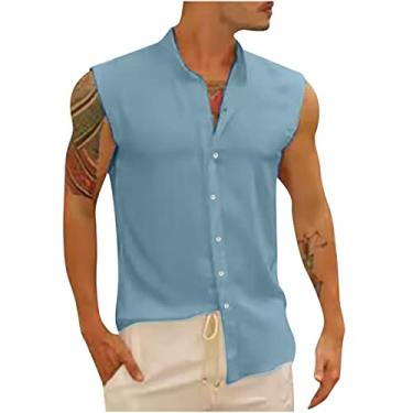 Imagem de Coletes masculinos verão outono sem mangas decote em V linho camiseta regata nó simples coletes masculinos 2024 Y2K, P-652 Cinza, X-Large