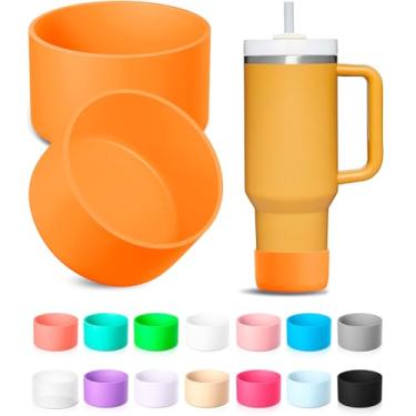 Imagem de KTKUDY Bota de silicone de 2 peças para copo Stanley Quencher H2.0 850 g 1,134 g e IceFlow 590 ml e destinado à garrafa de água Hydro Flask 340-680 g - Acessórios de fundo para copo Stanley, laranja