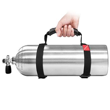 Imagem de Pecihiko Porta-tanque de mergulho, correia resistente de aço inoxidável 316 ajustável, alça de transporte de cilindro de ar com alça ergonômica, almofada antiderrapante e design de bandeira de