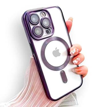 Imagem de CASEFREAK Capa de luxo transparente para iPhone 14 Pro Series com anel magnético compatível com MagSafe - Design elegante, TPU macio com proteção de lente de câmera de vidro para iPhone 14 Pro (6,1