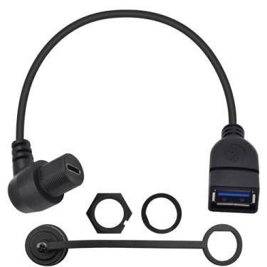 Imagem de Duttek Cabo de extensão à prova d'água com montagem embutida em painel USB3.0 de ângulo reto, USB 3.0 fêmea para USB tipo C 3.0 fêmea para carro, cabo de extensão à prova d'água para carro, barco,