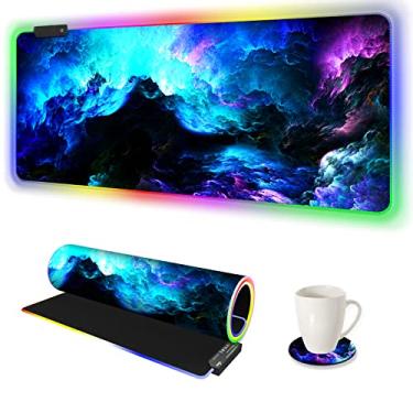 Imagem de ARTSO Mouse pad para jogos RGB grande, tapete de mouse de LED estendido 2GG 89,9 x 39,9 cm, 14 modos de iluminação, 2 brilho, base de borracha antiderrapante, tapete de teclado impermeável, fantasia