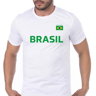 Imagem de Camiseta Masculina Estampa Brasil Bandeira Chest Branca/Verde Conforto Poliéster Resistente-Masculino