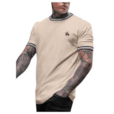 Imagem de SOLY HUX Camiseta masculina de manga curta listrada com acabamento gráfico camisetas casuais de verão, Estampa cáqui, G