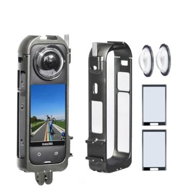 Imagem de Fotoleey Capa de metal à prova de choque para Insta360 X4 | Armadura de moldura de alumínio + protetor de lente 9H e protetor de tela | Suportes de vlogging, motociclismo