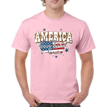 Imagem de Camiseta masculina America My Home Sweet Home 4th of July Stars and Stripes Pride American Dream Patriotic USA Flag, Rosa claro, G