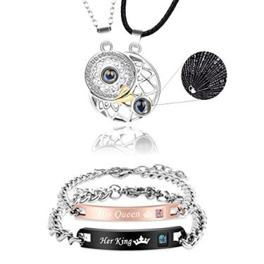 Imagem de LAKIYOYO Colar de casal, pulseira para casal, I Love You, colar em 100 idiomas, sol e lua, pulseira de melhor amigo, colar da amizade, Cobre, outro