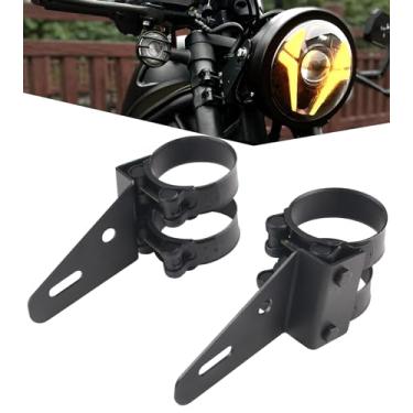 Imagem de PKEDUO Suportes de farol de motocicleta de 52 mm, suportes de montagem de tubo de garfo de 5 a 5,5 cm compatíveis com Buell Blast Cafe Racer Street Fighter