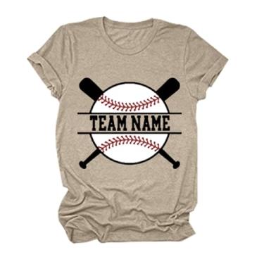 Imagem de Camiseta feminina de beisebol de manga curta com estampa de beisebol, solta, confortável, camisetas de verão, Caqui, XXG