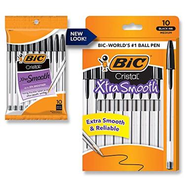 Imagem de BIC Caneta esferográfica Cristal Xtra Smooth, ponta média (1,0 mm), preta, para atividades diárias de escrita, 10 unidades