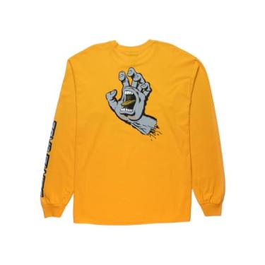 Imagem de SANTA CRUZ Camiseta masculina de manga comprida com skate de mão gritando G/P, Ouro com cinza/ouro, G
