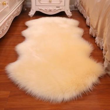 Imagem de Tapete macio de pelúcia para quarto, imitação de cabeceira, cabelo longo, almofada para sofá, branco, vermelho, sala de estar, pele, pd1010, 60x120cm