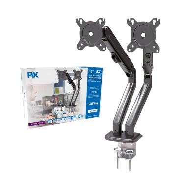 Imagem de SUPORTE DE MESA MORSA PARA 2 MONITOR 17&quot; A 32&quot; MECANICO 2*9KG PRETO PX-25