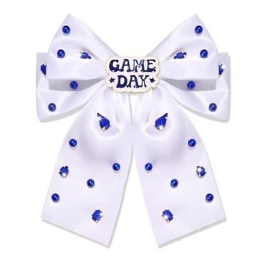 Imagem de Arcos de Dia de Jogo para Mulheres Blue Spirit Day Acessórios Jeweled Football Hair Bows Game Day Ribbon Bow Hair Clips Game Day Acessórios de Futebol Roupas Presentes (Padrão B2)
