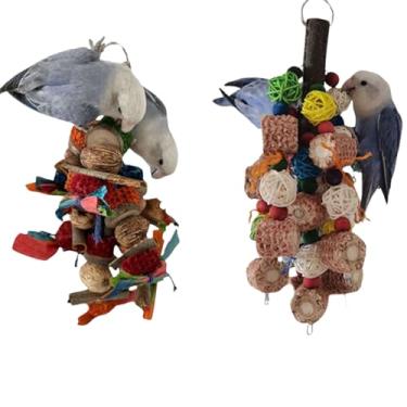 Imagem de Brinquedos de papagaio, brinquedos de pássaros naturais, manga de madeira, colorido, trançado, feito à mão, para papagaios da Amazon, calopsitas, papagaios cinzentos africanos, tentilhões e outros