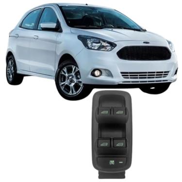 Imagem de Interruptor vidro eletrico quadruplo LE Ka 2014 ate 2022 New Fiesta 20120 ate 2022 Ecossport 2013 ate 2022 19 terminais led verde preto com trava do vidro E3B514A132BB