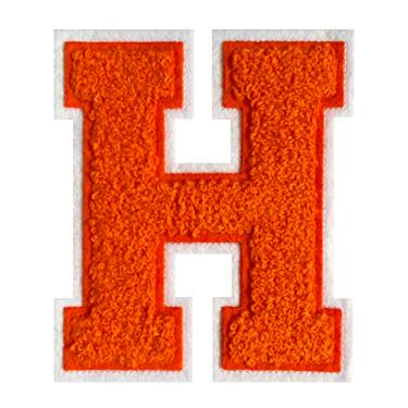 Imagem de Remendos de letras de chenille de 11,4 cm laranja para roupas Varsity Letter Patch Letterman Jacket Patch (Laranja-H)