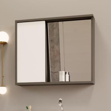 Imagem de Armario Para Banheiro Espelheira Unik Detalhe Em Mdf 77,6cm Grafite Branco