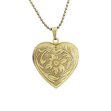 Imagem de Colar Relicário Coração Com Flor Ouro Velho Médio
