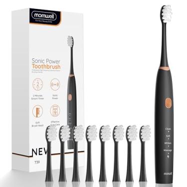 Imagem de mornwell Escovas de dentes elétricas sônicas, escova de dentes elétrica recarregável com 8 cabeças de escova 76000 VPM, limpeza profunda, 4 modos, escovas de dentes para viagem, carga rápida em 4